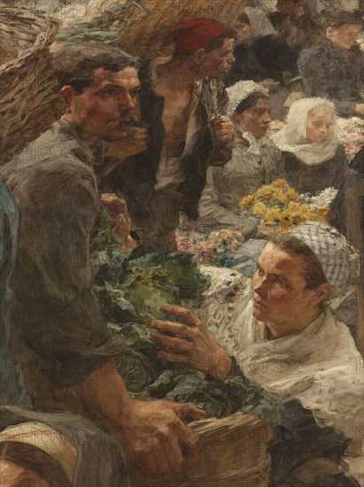 Les Halles, 1895. Market in Paris, detail.