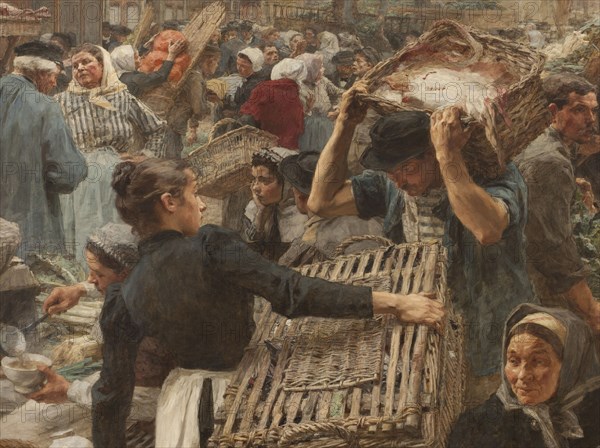 Les Halles, 1895. Market in Paris, detail.