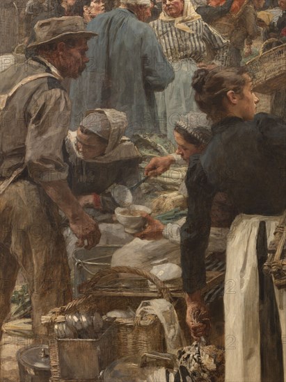 Les Halles, 1895. Market in Paris, detail.