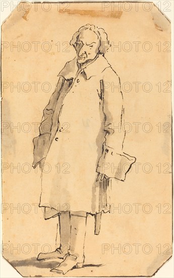 A Standing Man Wearing a Great Coat and Boots.