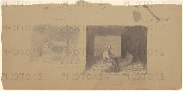 Studies of Farmers Shucking Corn, c. 1870-1880.