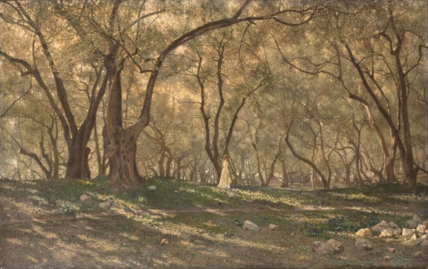 Young girl under the olive trees - Menton, c.1897.