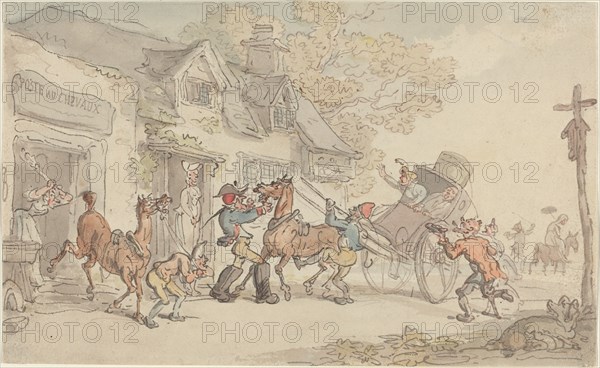 Changing Horses at a Post House in France, c. 1790.