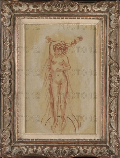 Nu de face, c.1905. Nude taking a bath, front view.