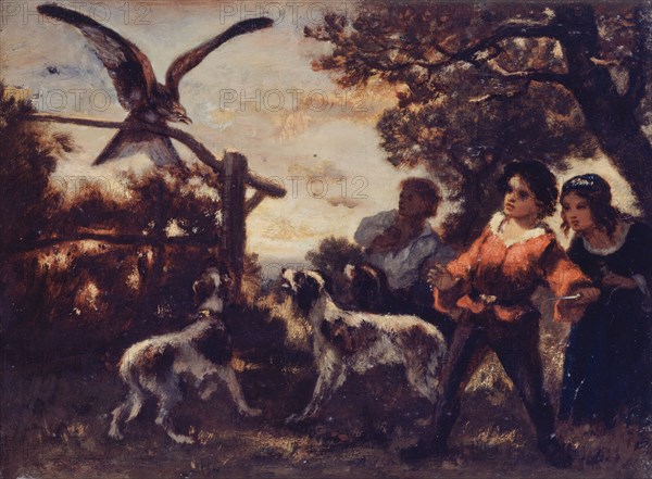 Les enfants au faucon, c.1850. Children with falcon.