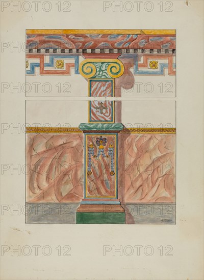 Painted Wall Decoration, Detail of Pilaster, c. 1936.