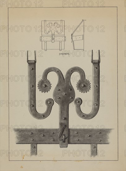 Hinges and Hasp on a Conestoga Wagon Tool Box, c. 1937.