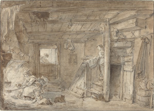 Interior of a Farmhouse with Figures, late 18th century.