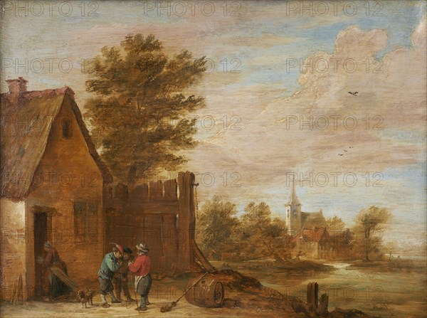 Peasants talking in front of an inn, between 1630 and 1690.