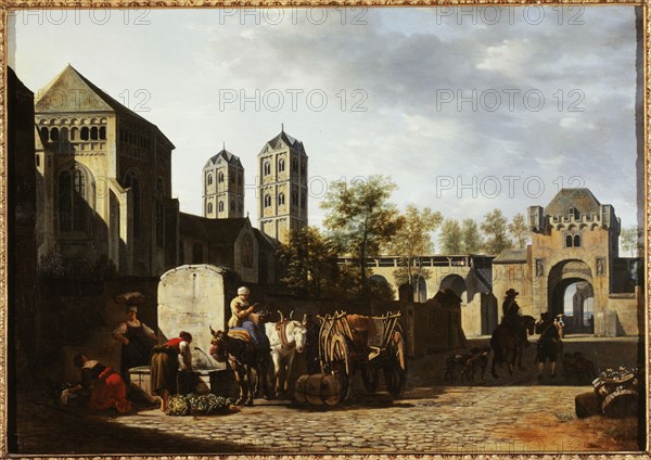 Public fountain and St. Gereon's Church in Cologne, c.1670.