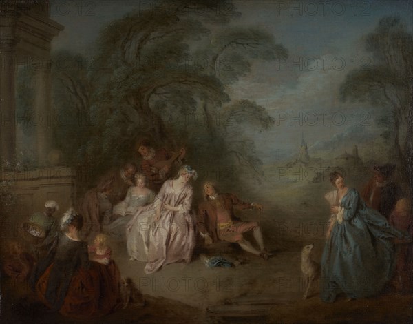 Assemblée dans un parc, between 1715 and 1736. Party in a park.