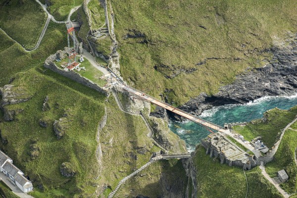 Construction of new Tintagel Castle footbridge, Cornwall, 2019.