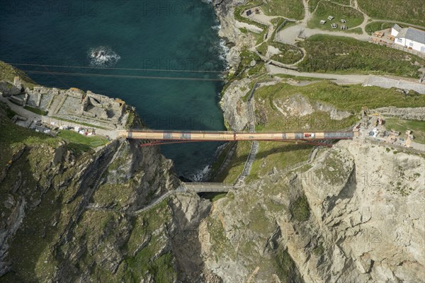 Construction of new Tintagel Castle footbridge, Cornwall, 2019.