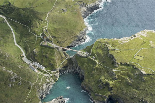 Construction of new Tintagel Castle footbridge, Cornwall, 2019.