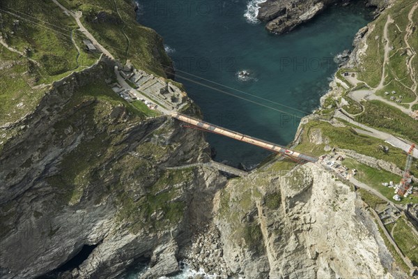 Construction of new Tintagel Castle footbridge, Cornwall, 2019.