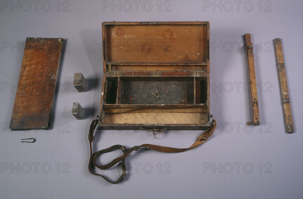Paint box with removable easel and folding palette, before 1932.