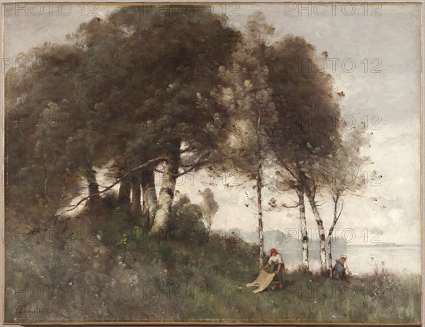 Paysage aux lavandières, after 1870. Laundresses in a landscape.
