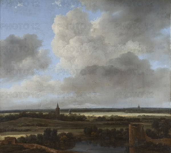 Landscape with a ruined castle and church, between 1648 and 1682.