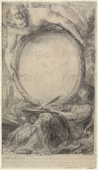 Allegorical Frame with a Genius and a Veiled Woman Writing, c. 1769.