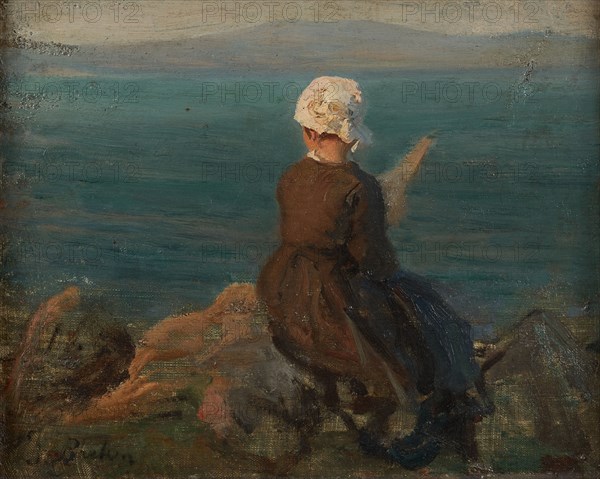 Fileuse sur les rochers à Douarnenez, c.1870. Creator: Jules Breton.