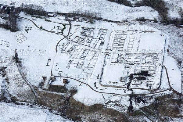 Vindolanda (Chesterholm) Roman fort in the snow, Northumberland, 2018.