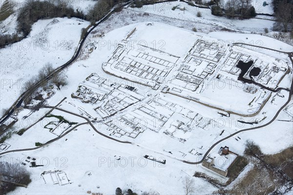 Vindolanda (Chesterholm) Roman fort in the snow, Northumberland, 2018.