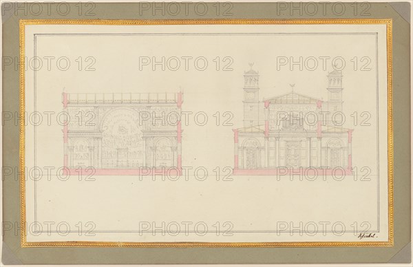 Section of the Crossing and the West End of a Cathedral for Berlin, 1827.