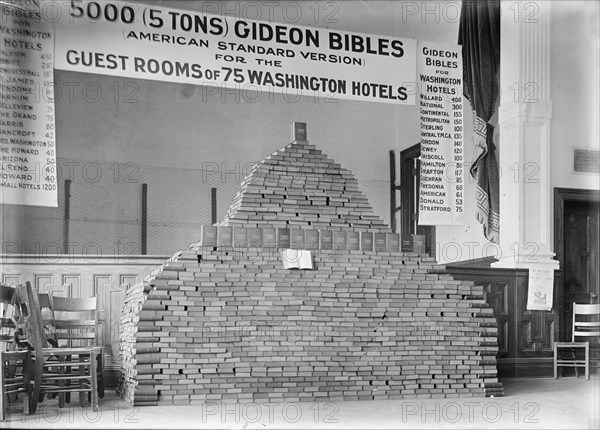 Bibles - 5000 Gideon Bibles for D.C. Hotels, 1913. Creator: Harris & Ewing.