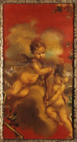 Deux génies, between 1740 and 1750. Two Geniuses. Cherubs seated on clouds.