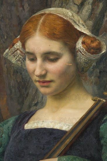 Jeune femme jouant de la mandore ou Solitude, 1910. Creator: Edgard Maxence.