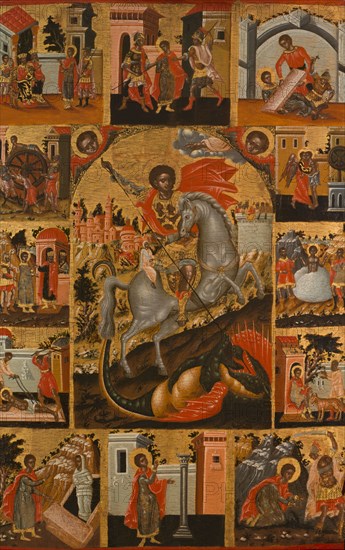 Saint George slaying the dragon and scenes from his life, between 1700 and 1750.