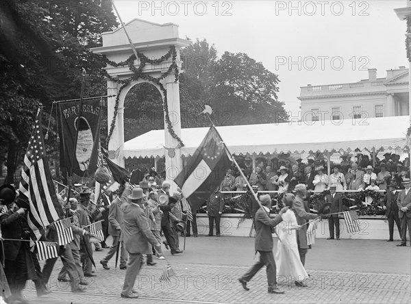 Confederate Reunion - W.E. Payne, with Battle Flag, 1917. Creator: Harris & Ewing.