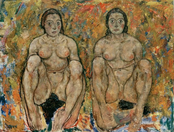 Crouching Woman Couple, 1918. Found in the collection of the Leopold Museum, Vienna.