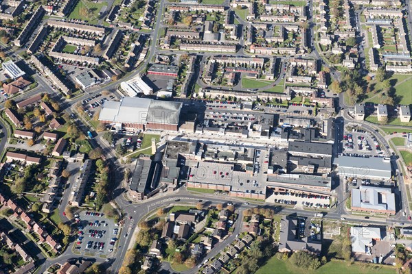 The town centre, shopping centre and New Town, Newton Aycliffe, County Durham, 2018.