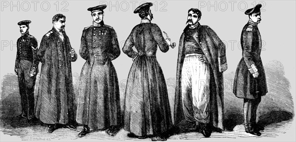 'Costumes of the Russian Soldiers, recently taken prisoners', 1854. Creator: Unknown.