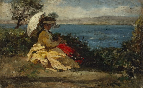 Femme à l'ombrelle, baie de Douarnenez, between 1870 and 1875. Creator: Jules Breton.