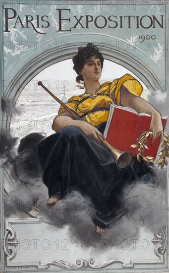 Paris Exposition 1900, 1900. Allegorical figure with laurel wreath, book and trumpet.