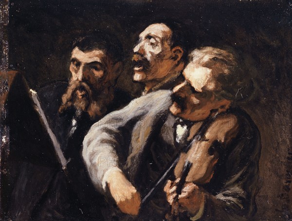 Trio d'amateurs, between 1863 and 1867. Amateur musicians, violinist and two singers.