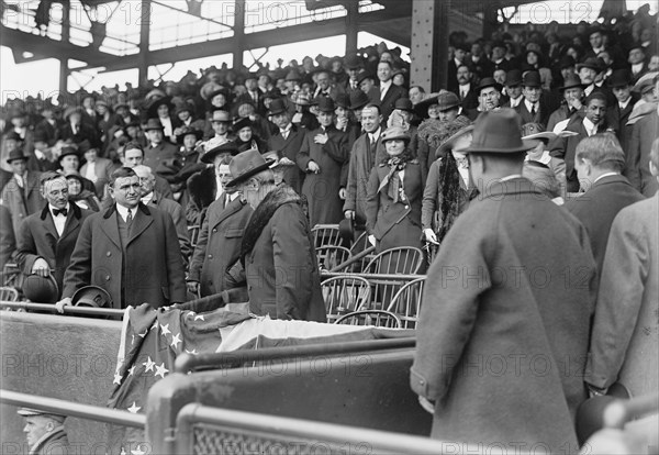 Baseball - Professional; Wilson Entering Box, 1913. US president in fur-collared coat.
