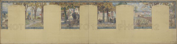 Esquisse pour la mairie de Fresnes : Paysage. Scènes de village, 1905. Village scenes.