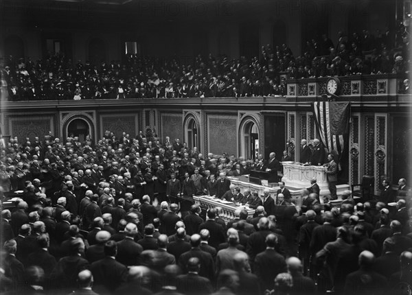 Wilson Before Congress... 3 February 1917. US president Woodrow Wilson, Washington DC.