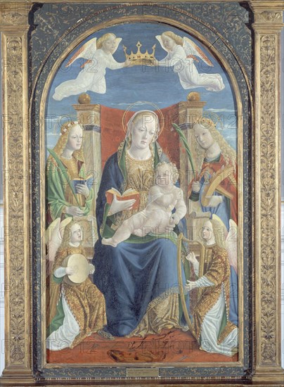 Virgin and Child, with Saint Dorothea, Saint Catherine and two angel musicians, c.1500.