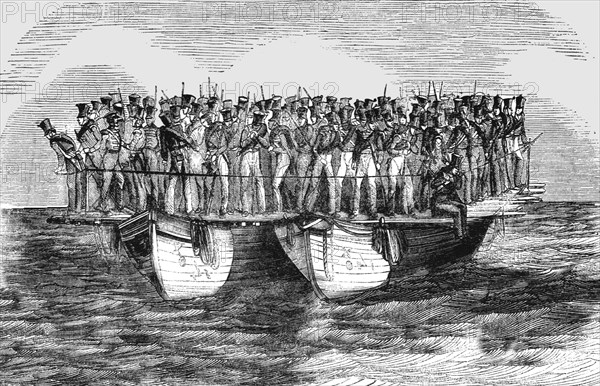 'English Infantry on Board a Raft; The Expedition to the Crimea', 1854. Creator: Unknown.