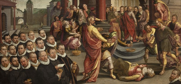 Death of Sapphira, c. 1580. Found in the collection of the Musée des Beaux-Arts, Verviers.