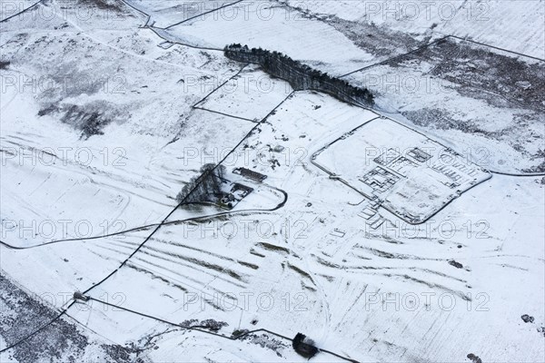 Housesteads or Vircovicium Roman Fort on Hadrian's Wall in the snow, Northumberland, 2018.