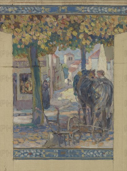 Esquisse pour la mairie de Fresnes : Paysage. Scènes de village, 1905. Creator: Victor Menu.