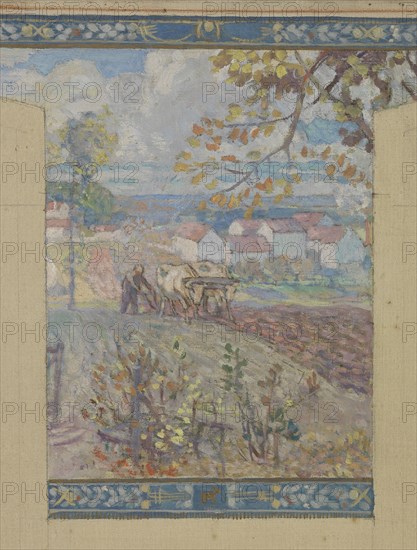 Esquisse pour la mairie de Fresnes : Paysage. Scènes de village, 1905. Creator: Victor Menu.