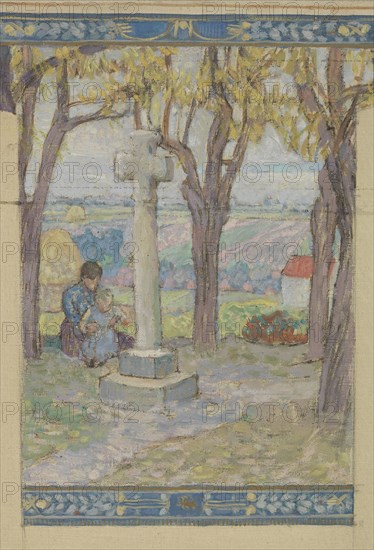 Esquisse pour la mairie de Fresnes : Paysage. Scènes de village, 1905. Creator: Victor Menu.