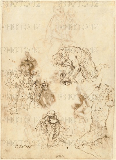 Studies of Christ Healing the Blind Man, Saint Philip Benizzi, and Saint Sebastian, c. 1611.