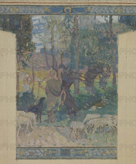 Esquisse pour la mairie de Fresnes : Paysage. Travaux des champs, 1905. Creator: Victor Menu.